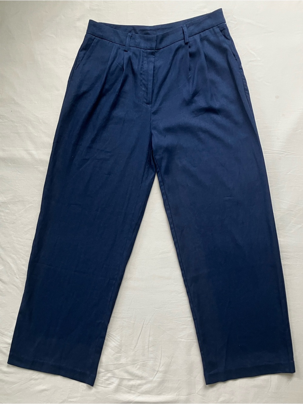 Joe Fresh Linen Blend Wide Leg Pleated Pants 12 Navy NWT